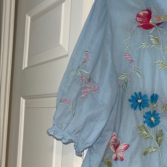 Johnny Was Multicolor Embroidered Blue Blouse - Picture 7 of 12